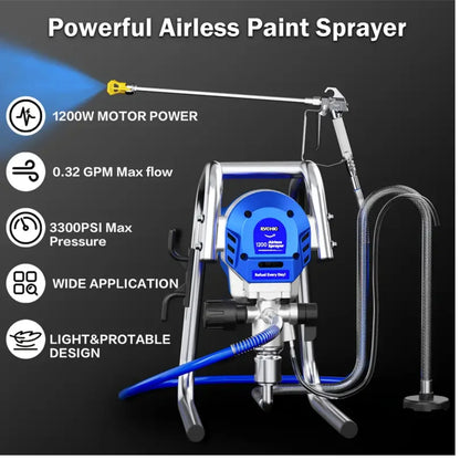 Rvchic 1200W 3300PSI Electric Airless Paint Sprayer with Extension Rod, Thinning-Free Stand Sprayer for Home Exterior/Interior,Garage,Furniture Blue