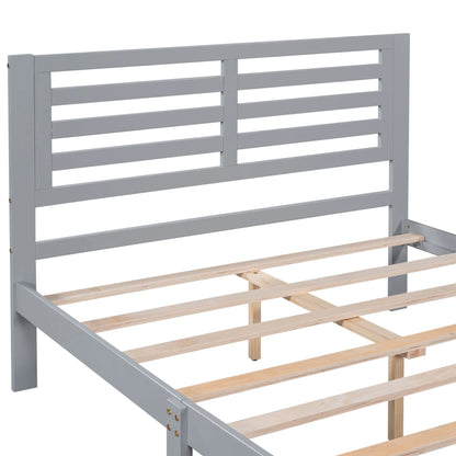 Platform Bed Frame Storage Bed with Headboard, Pine Wood Full Bed Frame for Bedroom, Modern Full Size Bed Frame with Drawers, Wood Slats Support, Holds 400 lb, No Box Spring Needed, Gray