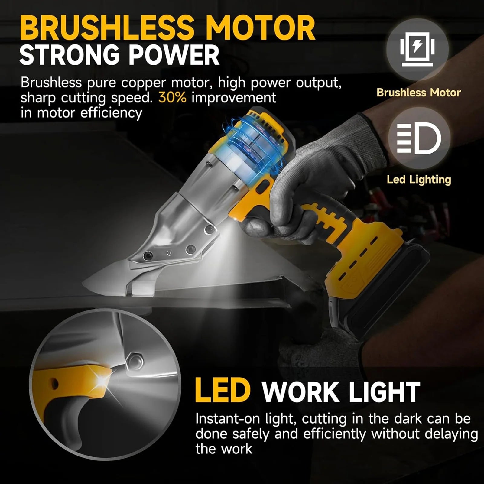 ZenCart Cordless Sheet Metal Cutter with LED Lights Durable Construction Portable Battery Powered Brushless Electric Metal Scissor