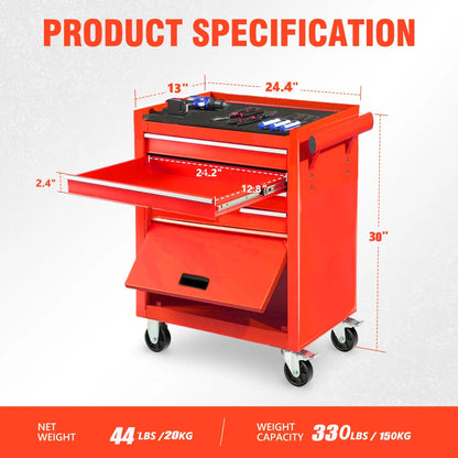 POWANLI Drawer Rolling Tool Chest with Wheels, Steel Orange, 24.25" 48.5 lb