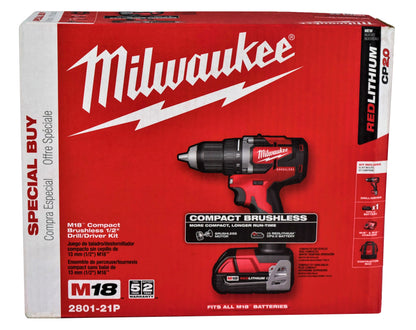 Milwaukee M18 18V Li-Ion Compact Brushless Cordless 1/2 in. Drill/Driver Kit