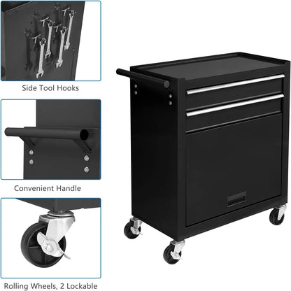 TUFFIOM 8-Drawer Rolling Tool Chest w/Lock & Key, Tool Storage Cabinet w/Wheels, Detachable Top, Drawers, Side Hooks & Drawer Liners, Tool Organizer Box for Garage, Warehouse & Repair Shop