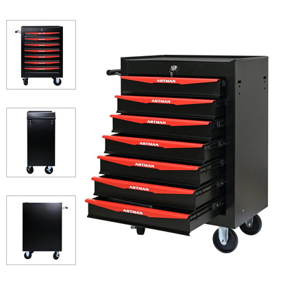 7-Drawer Rolling Tool Chest, Garage Tool Box & Cabinet Large Capacity, Lockable Tool Box Organizer on Wheels with Sliding Drawers, Black