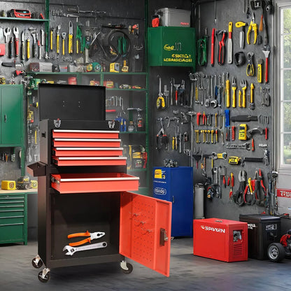 Tool Chest, 5-Drawer Rolling Tool Storage Cabinet with Detachable Top Tool Box, Universal Lockable Wheels