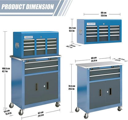 8-Drawer Rolling Tool Chest with Wheels and Door, Sliding Drawer, Stainless Steel Countertop, Large Workbench Forming Tool Chest for Garage Workshop