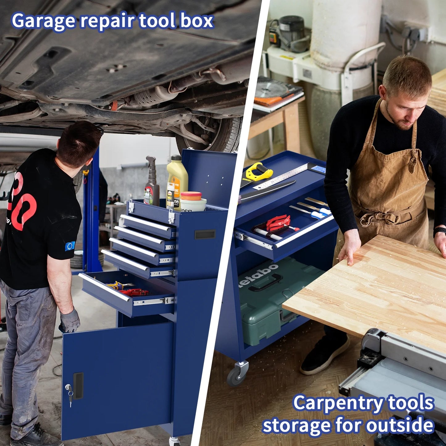 5 Drawer Mechanic Tool Chest with Wheels Heavy Duty Rolling Tool Box Cabinet Keyed Locking System Toolbox Organizer for Workshop Darkblue