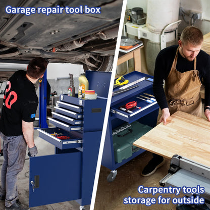 5 Drawer Mechanic Tool Chest with Wheels Heavy Duty Rolling Tool Box Cabinet Keyed Locking System Toolbox Organizer for Workshop Darkblue