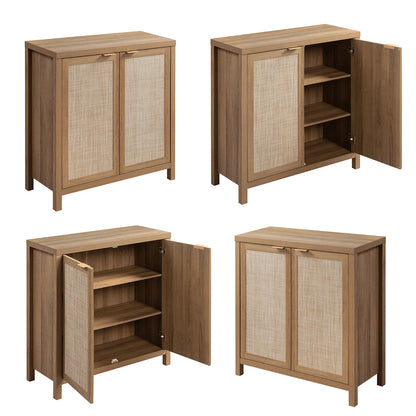 Sanspredet Sideboard Buffet Cabinet Set of 2, Rattan Cabinet with Doors Farmhouse Kitchen Storage Cabinet, Boho Liquor Cabinet Accent Cabinet