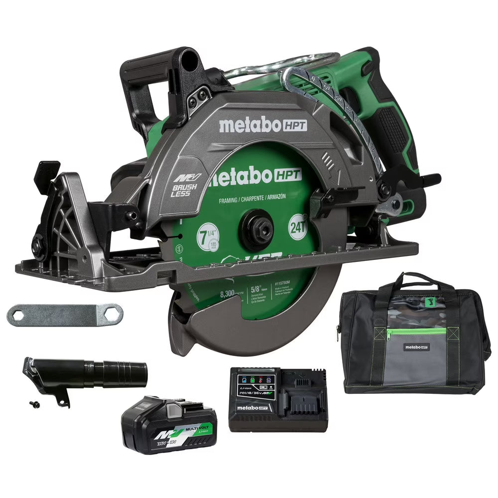 Metabo HPT 36V MultiVolt 7-1/4 Inch Rear Handle Circular Saw, Lightweight Design, Up to 500 2x4 Cuts Per Charge, 53? Adjustable Bevel Capacity, Lifetime Tool Body Warranty, C3607DWA