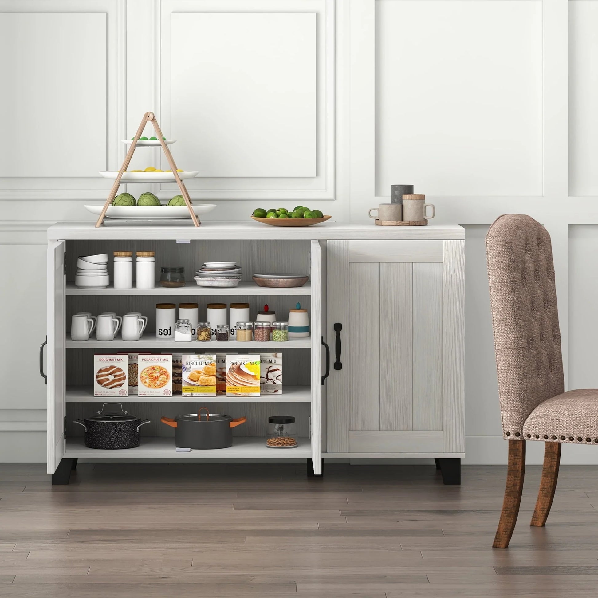 Costway 3-Door Buffet Sideboard Storage Credenza Cabinet Console Adjustable Shelf White Wash