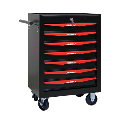 Tool Cabinets Rolling Metal Tool Chest with 7 Drawers, 20" 7-Drawer Tool Chest Cabinet with Ball Bearing Drawer Slides, Steel Tool Storage Box Organizer -BLACK& RED,Garage Tool Cabinets