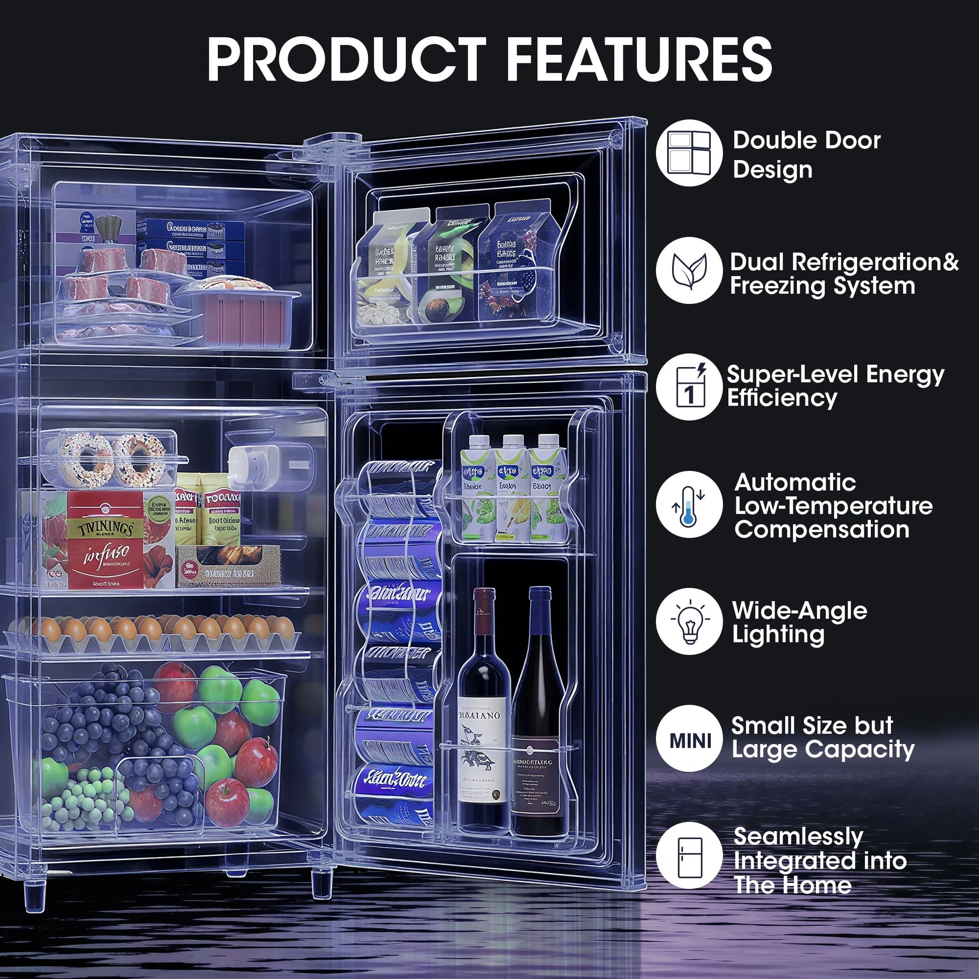 Manastin 3.5 Cu.Ft Mini Fridge with Freezer, Adjustable Thermostat, Low Noise, Removable Glass Shelves, 2 Door Small Refrigerator for Kitchen, Dorm, Office, Bedroom, Pearl White