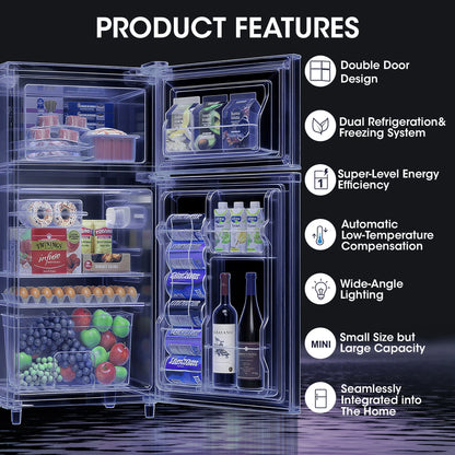 Manastin 3.5 Cu.Ft Mini Fridge with Freezer, Adjustable Thermostat, Low Noise, Removable Glass Shelves, 2 Door Small Refrigerator for Kitchen, Dorm, Office, Bedroom, Pearl White
