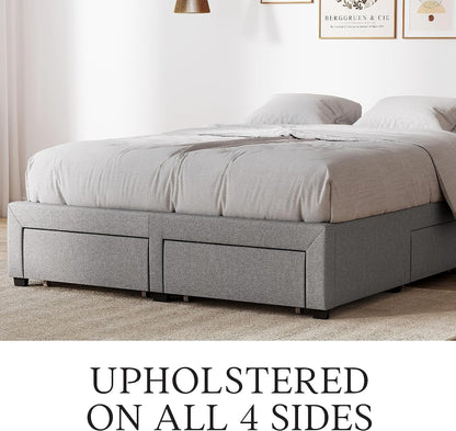 DG Casa Cosmo Upholstered Platform Bed Frame Base with Storage, Queen Size, Gray