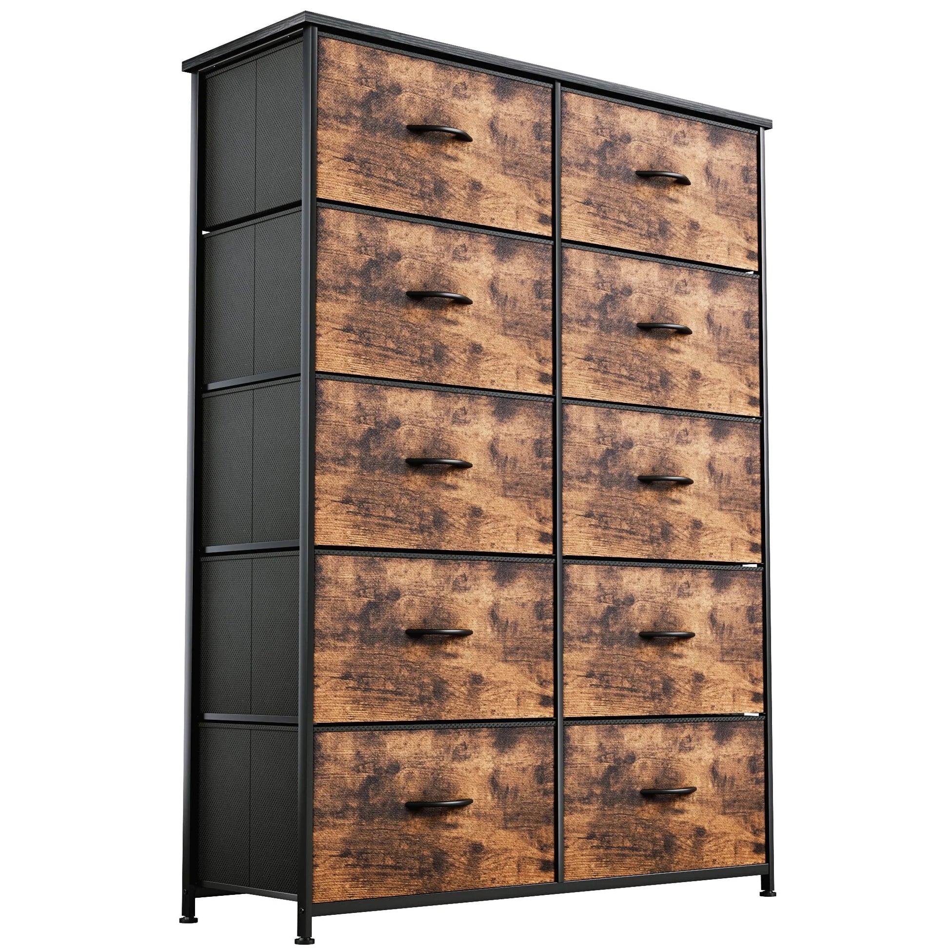 Dextrus Tall 10 Drawer, Fabric Storage Tower-Organizer Unit for Bedroom, Living Room, Hallway, Closets & Nursery Dresser, Rustic Brown