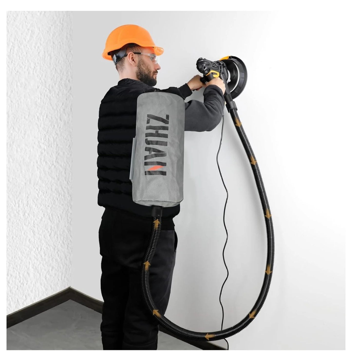 Handheld Drywall Sander 900W, 1400-2700RPM Portable Electric Wall Polishing Machine,Electric Drywall Sander with Vacuum, LED light,Rough and fine Sanding,12 PCS Sanding Disc
