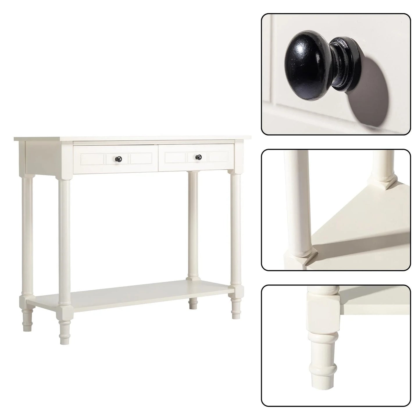 Ktaxon Wooden Console Table with 2 Drawers and Storage Shelf, Sofa Table Entryway Table Side Desk TV Stand for Living Room Hallway Kitchen, Ivory White