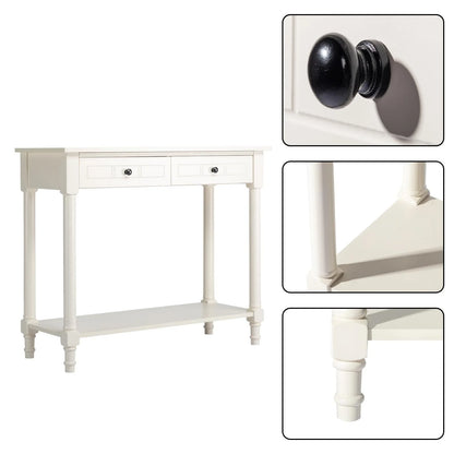 Ktaxon Wooden Console Table with 2 Drawers and Storage Shelf, Sofa Table Entryway Table Side Desk TV Stand for Living Room Hallway Kitchen, Ivory White