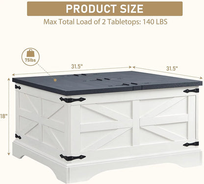 T4TREAM Farmhouse Square Wood Center Coffee Table with Lift Top and Storage for Living Room, White