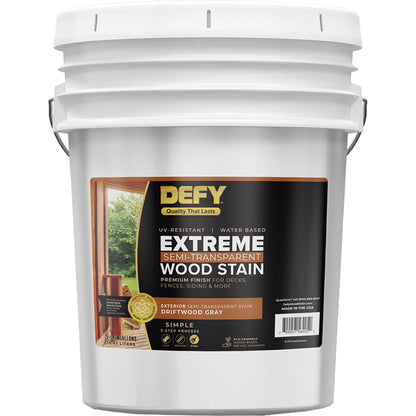 DEFY Extreme Wood Stain and Sealer in One - 5 Gallon Semi-Transparent Waterproof Coating for All Wood Types - Gray