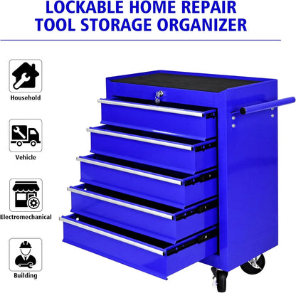 DSstyles Tool Chests, 5-Drawer Rolling Tool Storage Cabinet with Detachable Tray, Multi-Functional Handles, Adjustable Shelves, Secure Locking System, Heavy-Duty Wheels, Ideal for Garage, Workshop