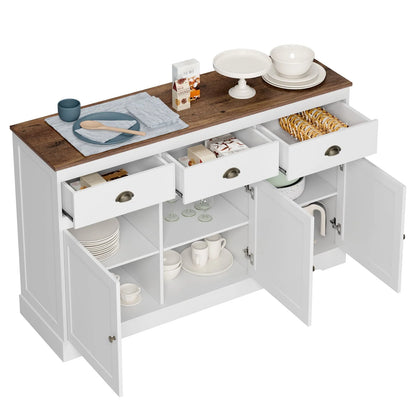 Homfa Sideboard Storage Cabinet with 3 Drawers & 3 Doors, 53.54'' Wide Buffet Cabinet for Dining Room, White