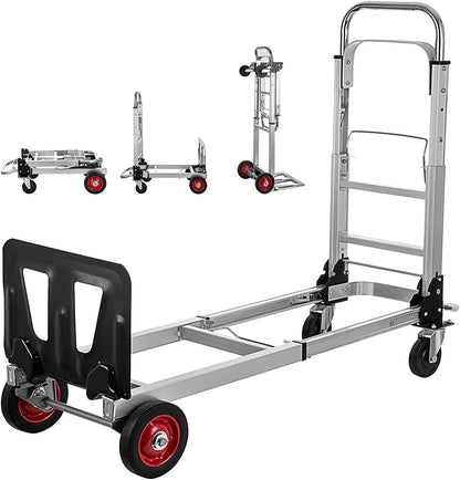 SHZOND 2 in 1 Folding Hand Truck 330 lbs Load Capacity Dolly Cart,Heavy Duty Aluminum Hand Truck with 4 Wheels