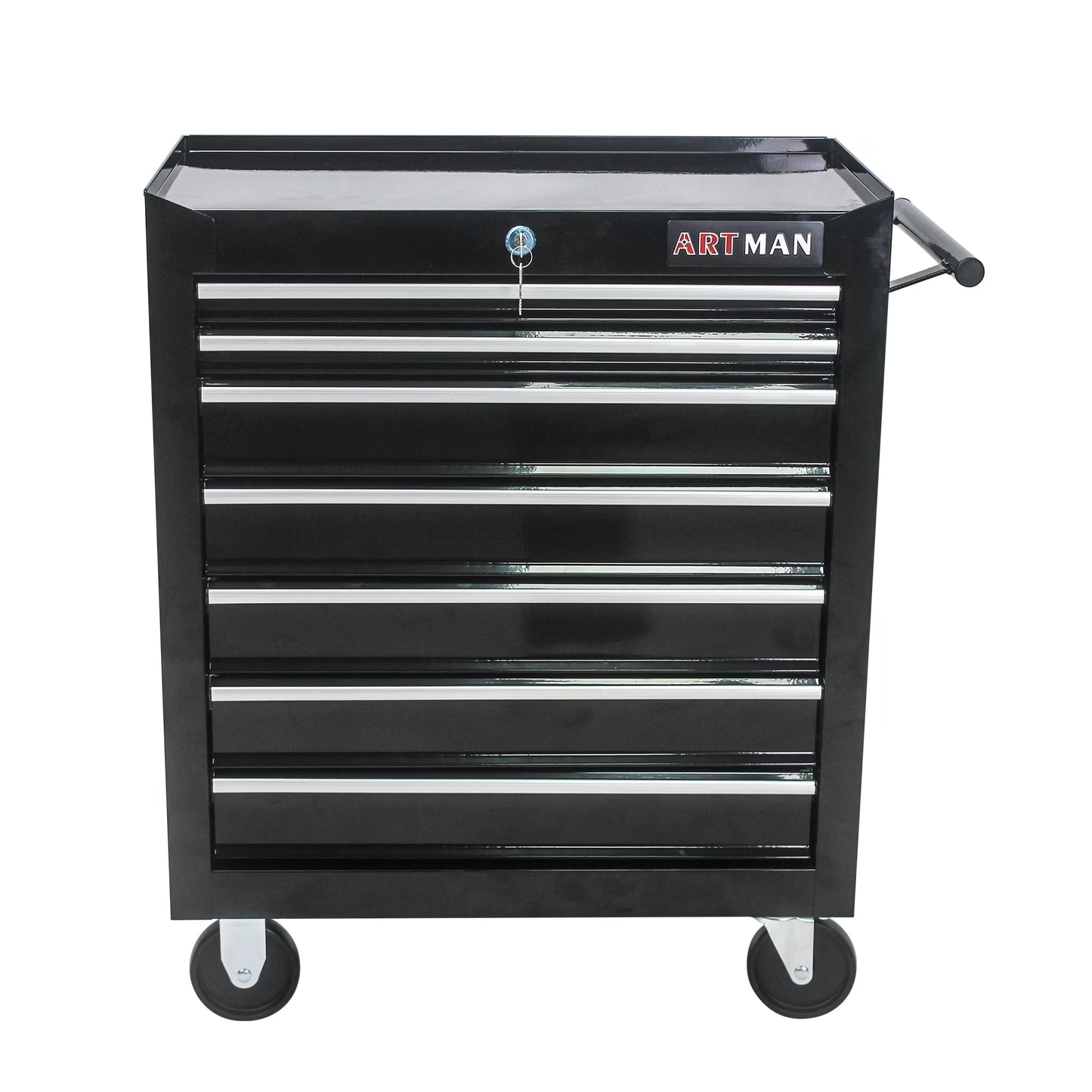 Aukfa Tool Chest, 24.5 in 7-Drawer Steel Rolling Tool Box on Wheels for Workshop Garage, Red