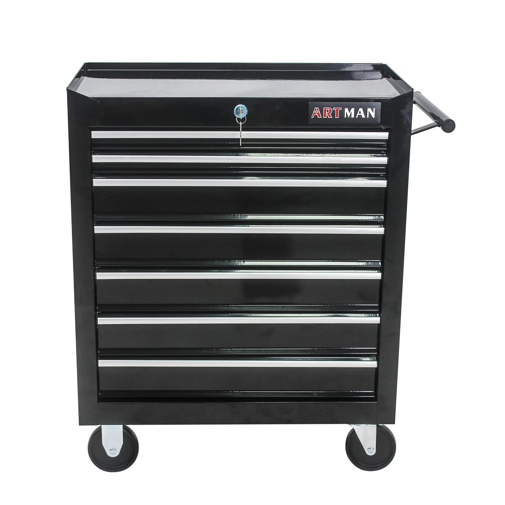 Aukfa Tool Chest, 24.5 in 7-Drawer Steel Rolling Tool Box on Wheels for Workshop Garage, Red