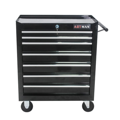 Aukfa Tool Chest, 24.5 in 7-Drawer Steel Rolling Tool Box on Wheels for Workshop Garage, Red