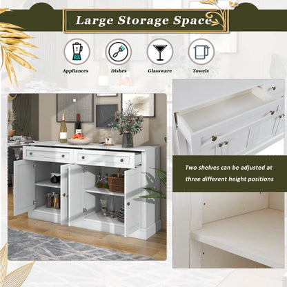 KEHOMY Kitchen Sideboard Storage Buffet Cabinet, with 2 Drawers and 4 Doors Adjustable Shelves for Dining Room, Living Room, Antique White
