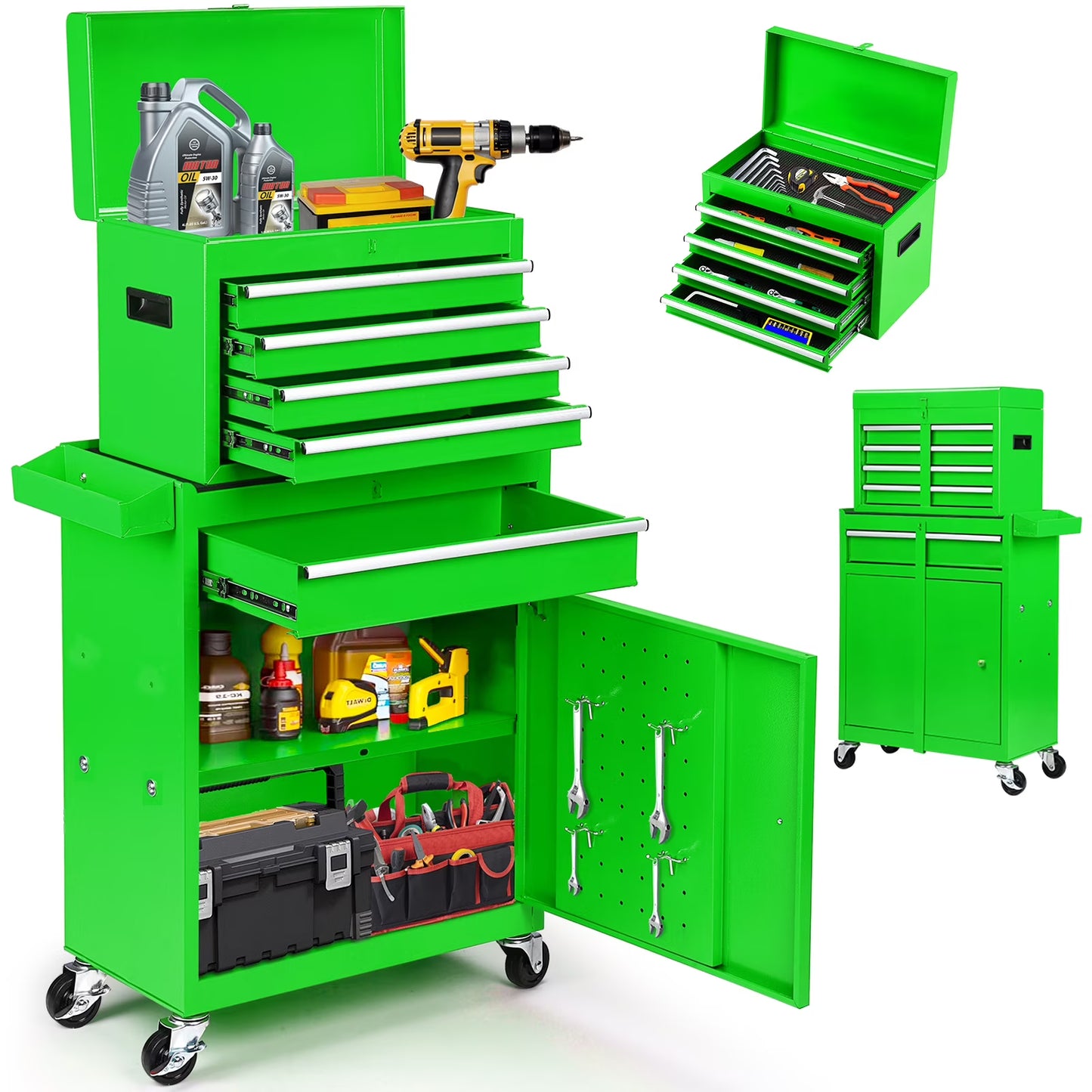 Artbros 8-Drawer Rolling Tool Chest, Large Tool Cabinet with Wheels, Detachable Toolbox Storage for Garage, Repair Shop, Workshop, Black