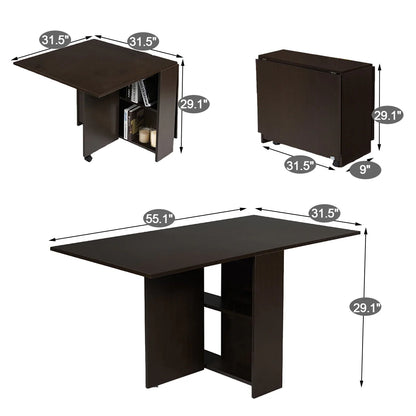 DINAZA Folding Dining Table Drop Leaf Table for Small Spaces with Storage Racks Multifunction Space Saving Table Extension Dinner Table for Kitchen Bedroom Dining Room