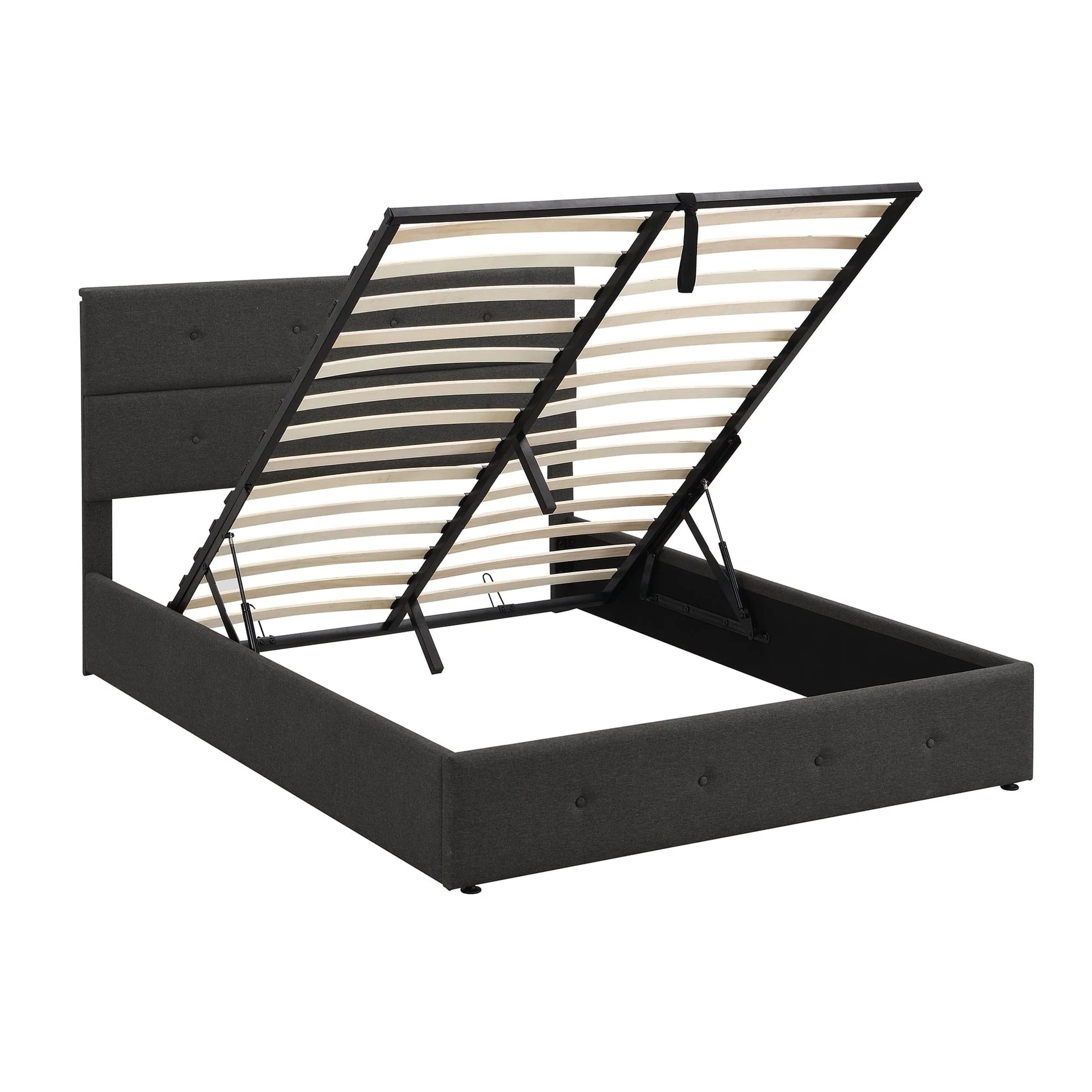 Euroco Queen Size Platform Bed with Underneath Storage, Upholstered, Gray