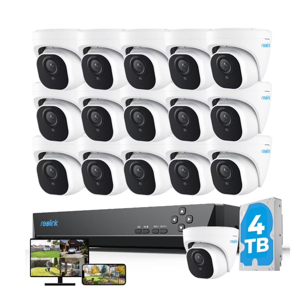 Reolink PoE Security Camera System,16pcs 8MP IP Camera Huam/Car Detect 16CH NVR 4TB HDD RLK16-820D16