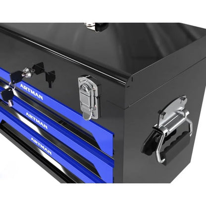 Tool Box with Tool Set, 3 Drawers Metal Toolbox Portable Tool Chest Organizer with Ball-Bearing Drawer