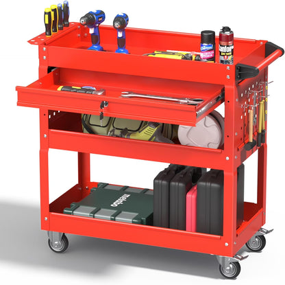Odaof 4-Wheel Big Rolling Tool Storage Cart with Ball-Bearing Slides for Garage and Warehouse (Orange)