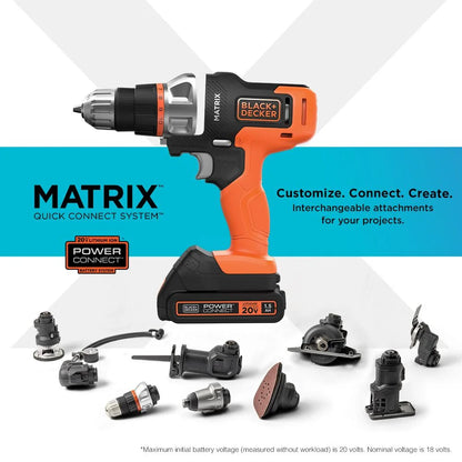 BLACK+DECKER 20V Cordless Drill, Power Tool Set, 1.5Ah, 6 Piece Set, Battery Included