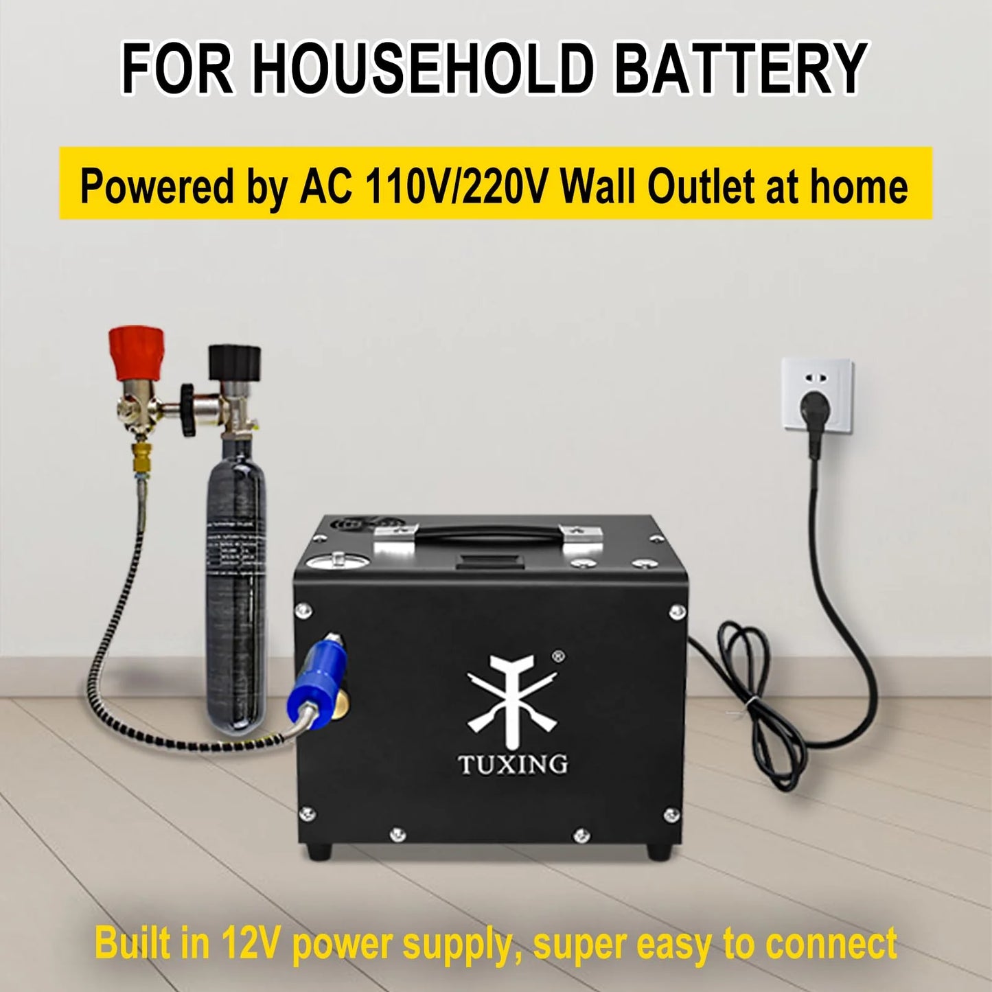 TUXING 4500Psi PCP Air Compressor,Auto-Stop,Oil/Water-Free, High Pressure Air Compressor for Paintball Tank Pump