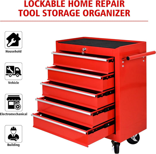 DSstyles Tool Chests, 5-Drawer Rolling Tool Storage Cabinet with Detachable Tray, Multi-Functional Handles, Adjustable Shelves, Secure Locking System, Heavy-Duty Wheels, Ideal for Garage, Workshop