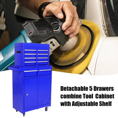 5-Drawer Rolling Tool Chest, Tool Storage Box with Wheels and Locking System, Removable Tool Cabinet with Bottom Cabinet and Adjustable Shelf, for Garage Warehouse Workshop