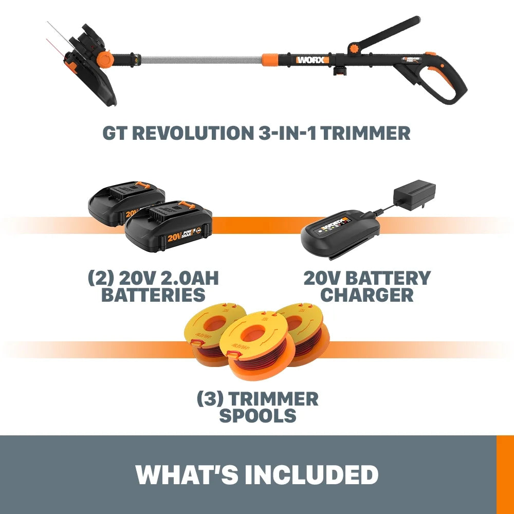 Worx WG170 20V Power Share GT Revolution 12" Cordless String Trimmer/Edger/Mini-Mower