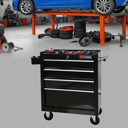 Tool Cabinets Rolling Tool Chest, 4 Drawer Tool Box with Wheels, Heavy Duty Industrial Service Cart Storage Organizer with Locking System, Rolling Tool Box Organizer Tool Case for Garage, Repair Shop
