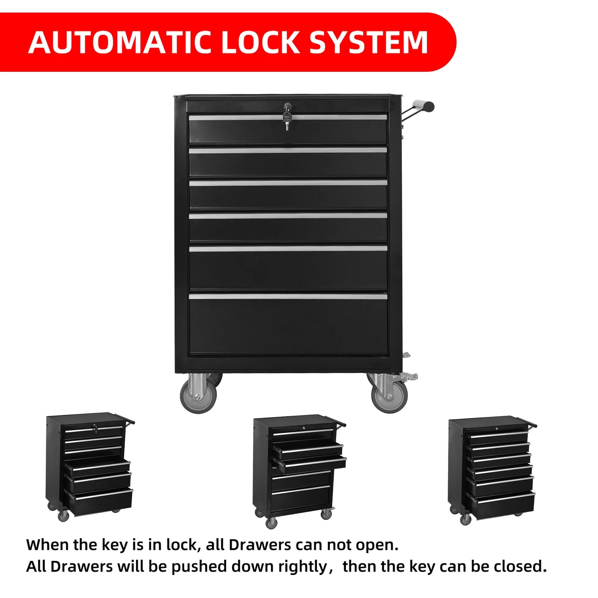 6-Drawer Rolling Tool Chest Cabinet, Large Capacity Metal Tool Box with Wheels
