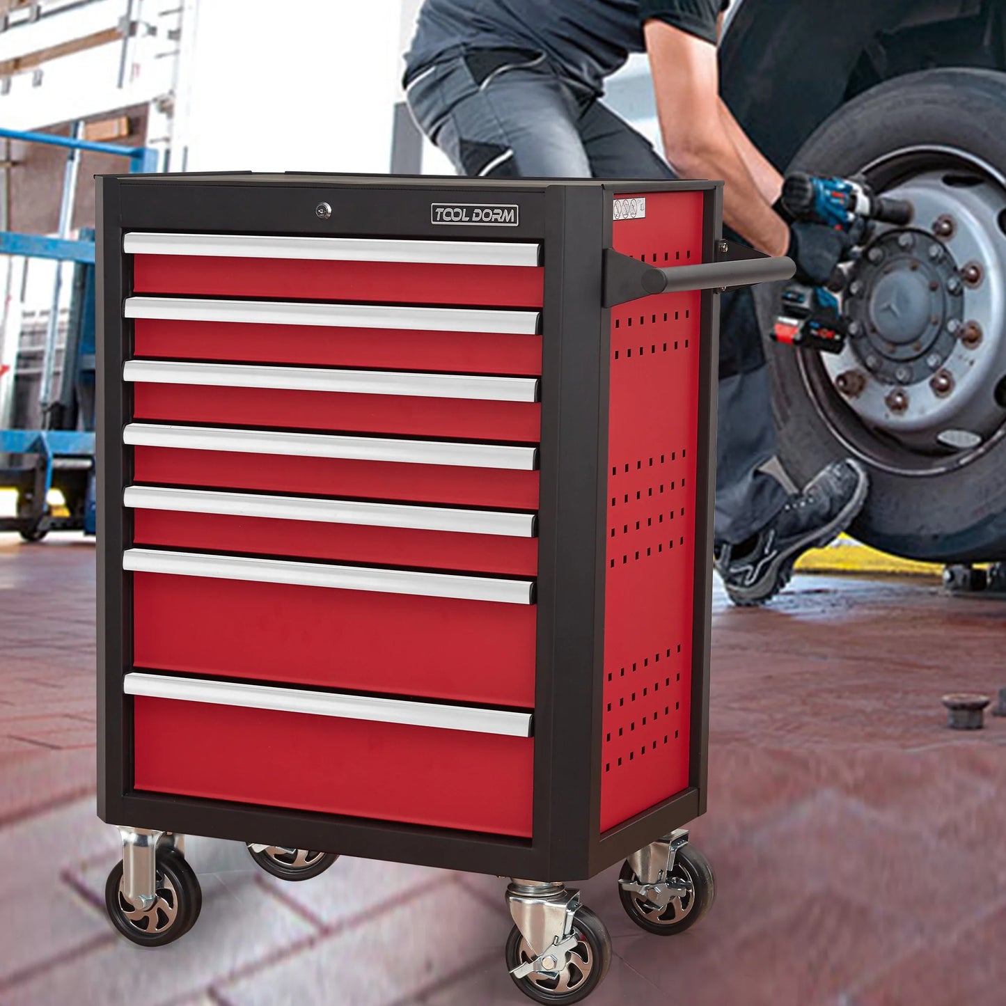 28inchTool Cabinets Rolling Toolbox with 7 Drawers, Metal Tool Chest with Wheels, Tool Cart for Garage, Warehouse, Repair Shop, Workshop