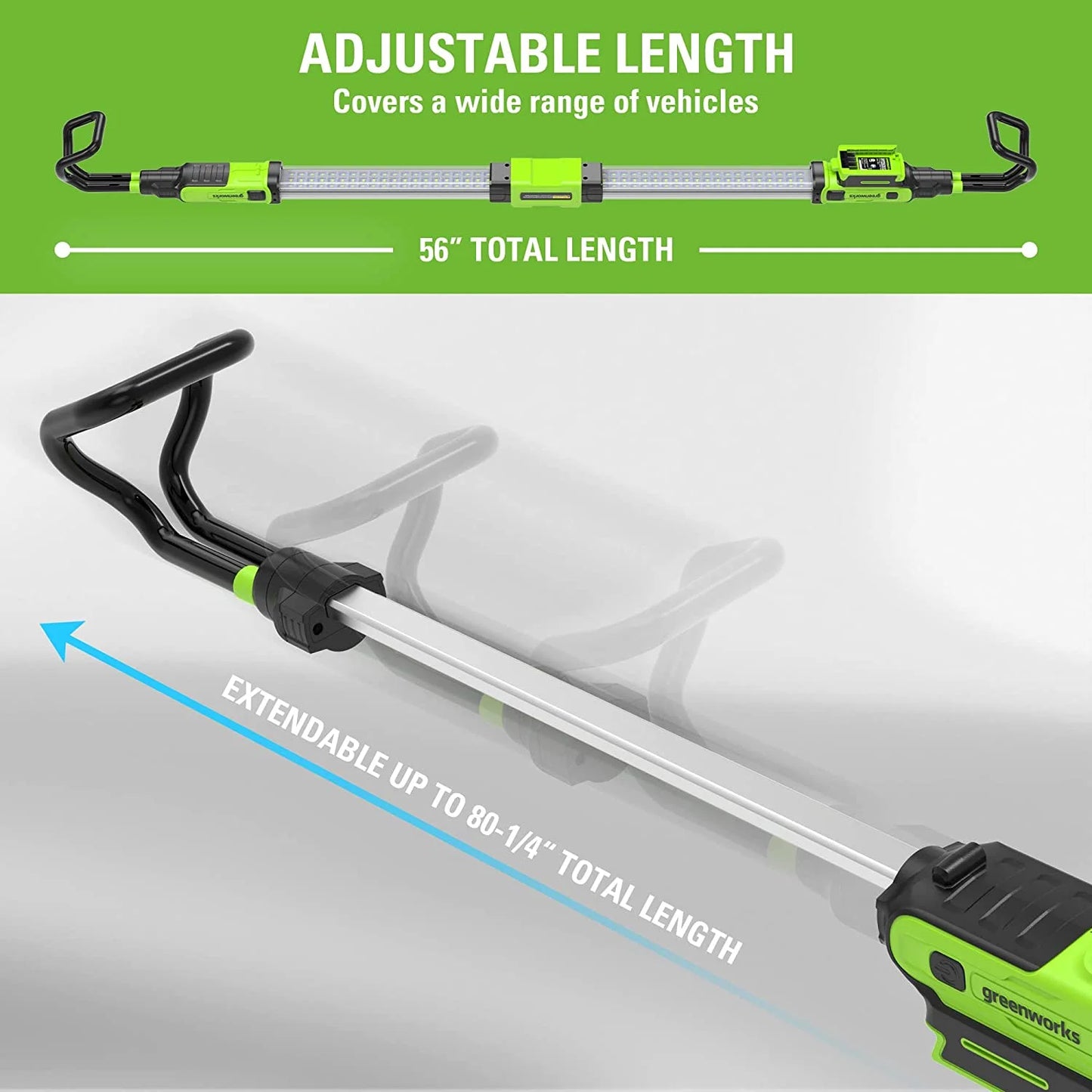 Greenworks 24V Underhood Work Light, 1200 Lumen LED Light Bar with 2Ah Battery and Charger