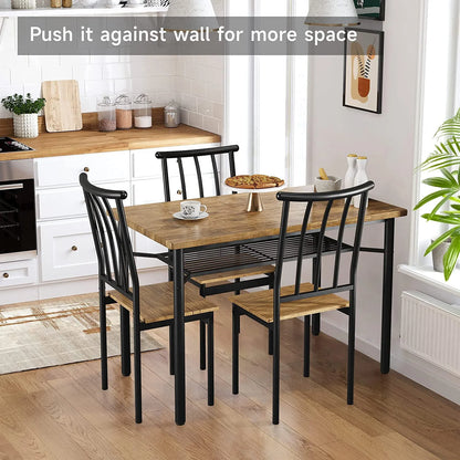 Katidap Dining Table Set for 4 Metal and Wood Indoor Modern Rectangular 5-Piece Dining Table Furniture Set with Storage Rack for Dining Room, Kitchen, Dinette(Rustic Brown)