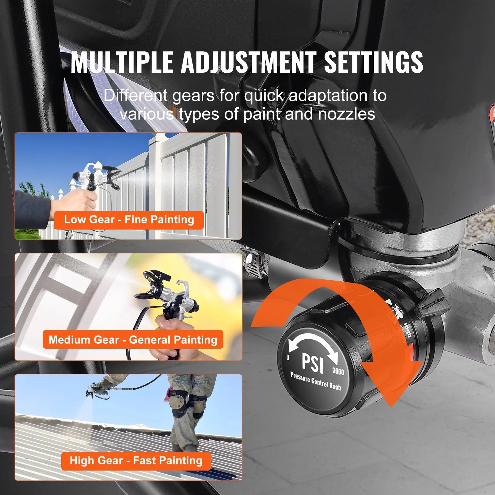 VEVOR Stand Airless Paint Sprayer, 3000PSI 750W Efficient Electric Airless Sprayer,for Home Interior and Exterior Furniture and Fences, Handheld Paint Sprayers, Fine and Even Painting Effect