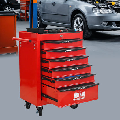 NIGSQJB 30.5"H Rolling Tool Chest Cart with 6 Drawers, 7 Small Tool Boxes Organizers, Lockable Tool Cabinet Storage with Wheels for Garage, Warehouse,Workshop, Repair Shop, DIY, Red