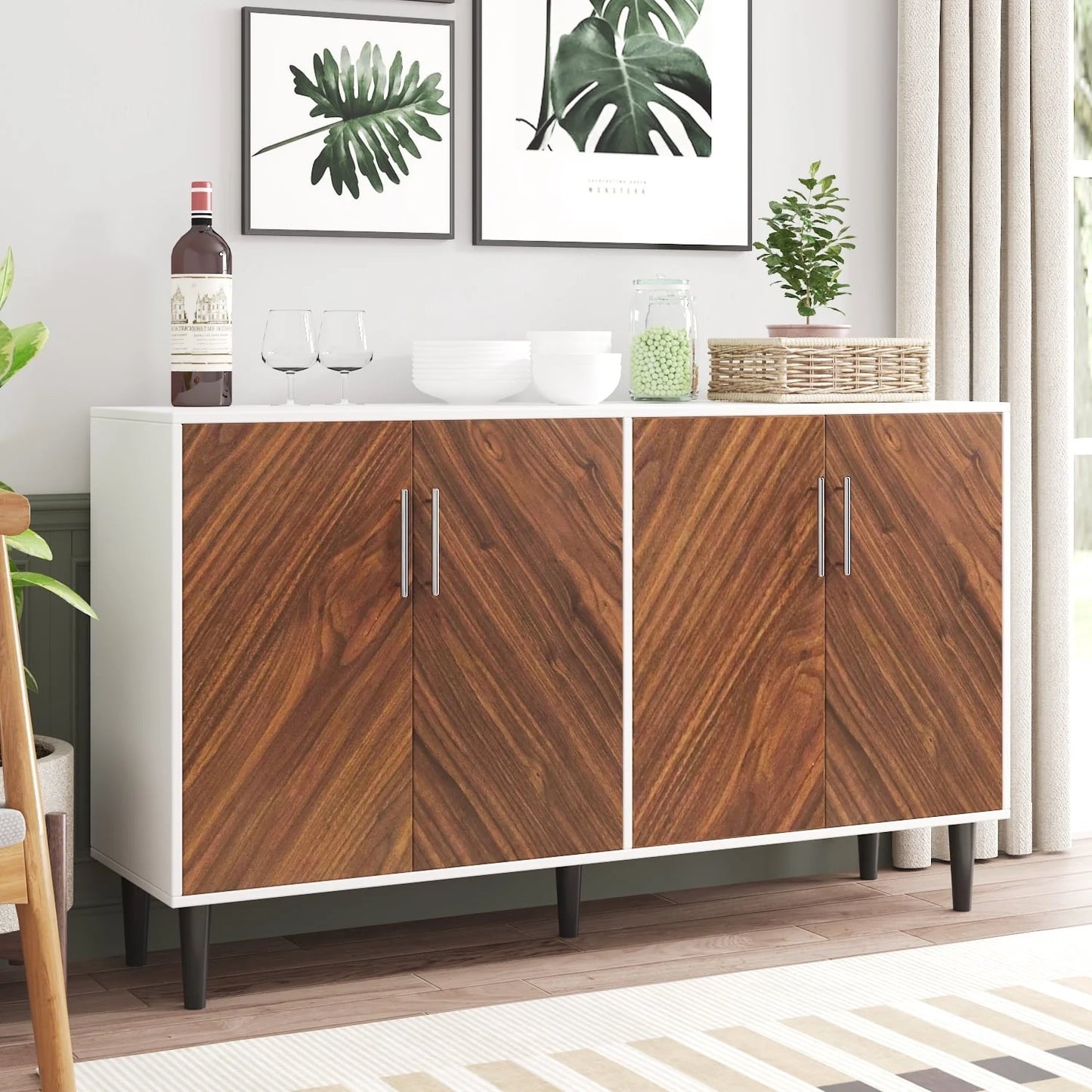 Catrimown Sideboard Buffet Cabinet, Mid-Century Modern White Sideboard Storage Cabinet, Sideboard and Buffet for Living Room, white
